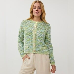 NWT Esqualo Green Patterned Knit Cardigan Sweater Size S